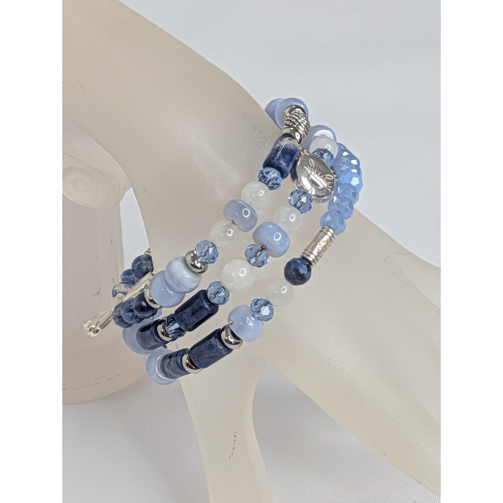 Adjustable Bracelet Set - Mixed Blue Gemstones & Silver - Picture 8 of 12